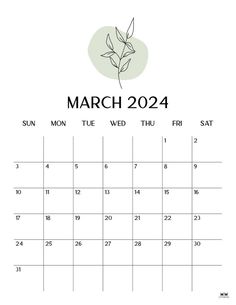 march calendar with the word march in black and white, on a light green background