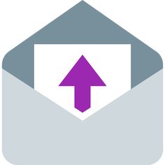 an open envelope with purple arrow in it