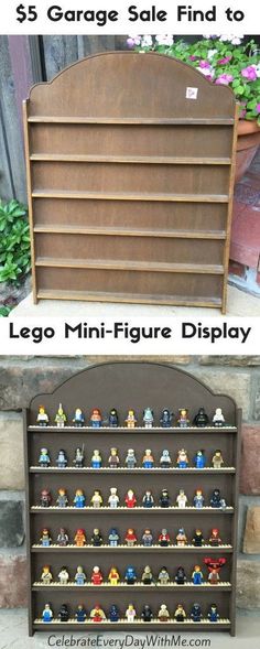 an old bookcase has been turned into a lego mini - figure display