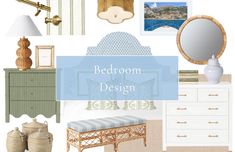 a collage of furniture and decor with the words bedroom design