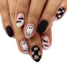 PRICES MAY VARY. Halloween Press on Nails: Halloween almond press on nails with cute ghost, bat pattern make you look more charming. Easy to create a Halloween happy atmosphere during Halloween time. Package Include: You will receive 24pcs halloween short fake nails, 24pcs double-side glue stickers, 1pcs nail file, 1 wooden stick, don’t need to purchase anything else. High Quality: These short press on nails with designs are made of healthy ABS material, they have no odor and will not harm your Spooky Nails Bats, Nail Ideas Spooky, Nails 2023 Trends Halloween, Halloween Nails Acrylic Black, Spooky Season Nails Short, Modern Halloween Nails, Pumpkin And Ghost Nails, Retro Halloween Nails, Boho Halloween Nails