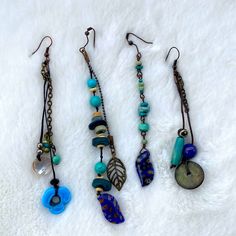 Set Of 4 Artist Made Dangle Earrings Fishhook Mixed Mother Of Pearl And Beads / Glass Beads / Wood Beads - Comfortable Light On Ears - From 3.5 - 4 “ Length Boho - Artist - Festival Free People - Sundance- Revolve Country - Southwest Jewelry Unisex Boho Jewelry Diy Bohemian, Bohemian Jewelry Diy, Boho Earrings Diy, Earrings 2024, Free People Earrings, Earrings Handmade Boho, Boho Jewelry Diy, Sundance Jewelry, Gift Crafts