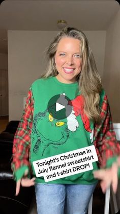 a woman wearing a green shirt with the grinch on it