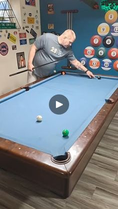 an older man is playing pool in his living room