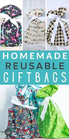 the homemade reusable gift bags are easy to sew and great for gifts