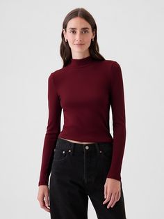 Modern Rib Cropped Mockneck Shirt Mockneck Top Outfit, Mockneck Outfit, 30s Fashion, Top Outfit, Cropped Shirt, Easy Trendy Outfits, Womens Shirt, Mock Neck Top, Knit Crop