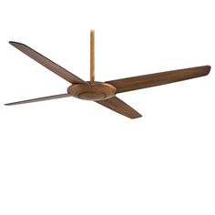 a ceiling fan that is brown and has two blades on each side of the blade