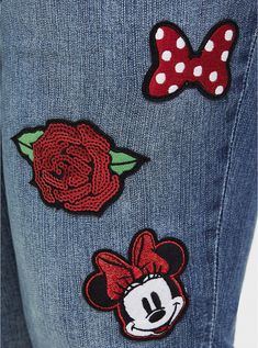 Plus Size Disney Minnie Mouse Patch Crop Skinny Jean, DISTANT LANDS Plus Size Disney, Cropped Boyfriend Jeans, Black Bike, Football Tees, Active Hoodie, Pretty Style, Plus Size Jeans, Cotton Spandex, Minnie Mouse