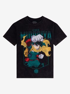 Stand on the heroes' side with Deku! This This tee from My Hero Academia features a jumbo portrait of Izuku Midoriya in his vigilante costume and the MHA emblem at the bottom.Please note: Wash pattern may vary.100% cottonWash cold; dry lowImportedListed in men'sunisex sizes My Hero Academia Outfits, Anime Shirts, Mha Merch Clothes, My Hero Academia Streetwear, Mha Shirt, Deku Shirt, My Hero Academia Shirts, Deku Hoodie, My Hero Academia T Shirt