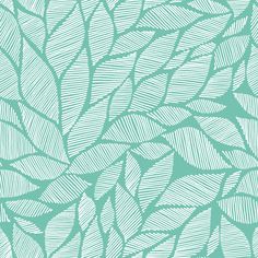 a blue and white wallpaper with leaves on the back ground, in shades of teal