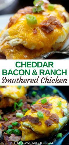 Cheddar Bacon & Ranch Smothered Chicken Cheesy Bacon Ranch Chicken, Ranch Chicken Recipe, Low Carb Life, Fried Bacon, Keto Casseroles, Delicious Low Carb Recipes, Smothered Chicken, Simple Keto, Keto Dinners