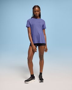 From sweating it out in the studio or walking down city streets, this ultra-soft T-shirt is a versatile essential | On Women's Focus-T Short-Sleeve Shirt in Blueberry, Size: XXL. All-day wear, workouts, yoga Active Life, Workout, Travel. Performance Running | Polyester Workouts Yoga, T Shorts, Sweat It Out, Active Life, Travel Workout, In The Studio, City Streets, Range Of Motion, Off Duty