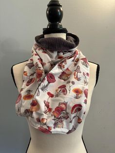 **Ready to Ship** Handmade soft cotton flannel and sweater scarf. Earth toned mushrooms on a soft white flannel  with a soft grey sweater backside. Double layer of warm fabric. Perfect for winter or fall! Makes a wonderful gift for yourself, family, Secret Santa or the tween in your life! The finished size is approximately 18 inches wide and 57 inches in length, slightly smaller than a regular scarf so if you're not into a bulky scarf-this might be for you! This scarf is: -Made of soft cotton fl Flannel Sweater, Bulky Scarf, Scarf Sweater, Fall Scarf, Warm Fabric, White Flannel, Sweater Scarf, Fall Scarves, Cotton Flannel