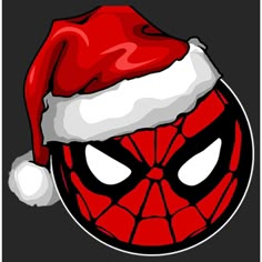 a spiderman face wearing a santa hat