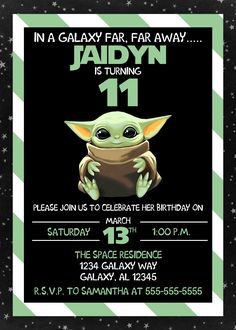 a star wars birthday party with an image of baby yoda on the front and back