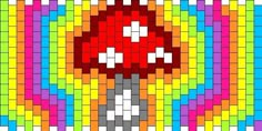 an image of a mushroom in the middle of a pixellated pattern with colors and white dots