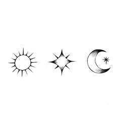 three different types of sun and moon tattoos