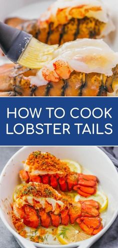 how to cook lobster tails in the slow cooker, with text overlay that reads how to cook lobster tails