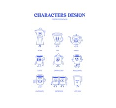 an image of character design for coffee mugs with different faces and expressions on them