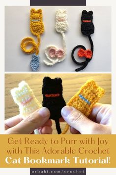 crochet cat bookmarks with text overlay reading get ready to purr with joy with this adorable crochet cat bookmark