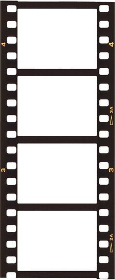 a black film strip with gold trimmings on the edges and two white squares