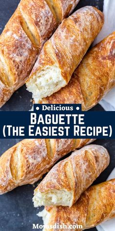 several croissants are stacked on top of each other with the words baquette the easyest recipe