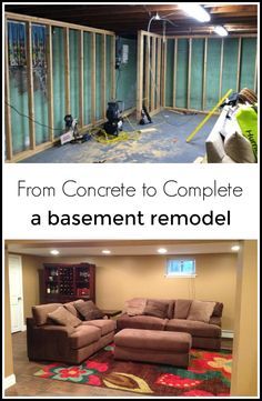 the before and after pictures of a basement remodel