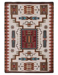 an area rug with different colors and designs