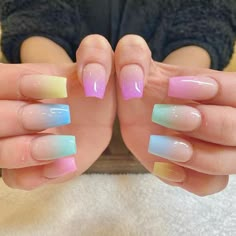 Ambre Nails, Coffin Nails Ombre, Ombre Nails Glitter, Diy Acrylic Nails, Trendy Nail Art Designs, Rainbow Nails