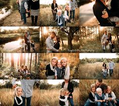 a collage of family photos taken in the woods