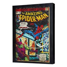 the amazing spider - man comic book cover is displayed on a white background with black frame