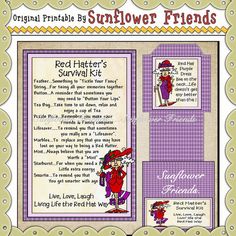 the red hatter's survival kit is shown in purple and white with an image of