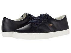 LAUREN Ralph Lauren Janson II Action Leather Sneaker - Women's Shoes : Lauren Navy : With every step comes comfort and style when you're wearing LAUREN Ralph Lauren Janson II! Leather upper. Lace closure. Round-toe silhouette. Textile lining and insole. Synthetic outsole. Imported. Measurements: Weight: 13 oz Product measurements were taken using size 9, width B - Medium. Please note that measurements may vary by size. Weight of footwear is based on a single item, not a pair. Trendy Womens Shoes, Business Casual Shoes, Trainers Fashion, Ralph Lauren Shoes, White Shoes Women, Athletic Fashion, Ralph Lauren Womens, Fiber Arts, Lace Closure