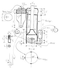 an image of a drawing of a wine presser and its components on a white background