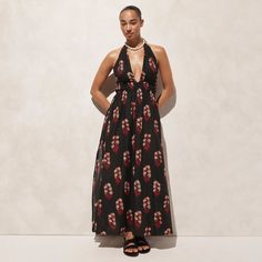 J.Crew: Halter Maxi Dress In Cocoa Block Print Cotton Voile For Women Jcrew Collection, Halter Maxi Dress, Halter Maxi, Plunge Neckline, Halter Maxi Dresses, Everyday Dresses, Cotton Voile, High Point, Set Dress