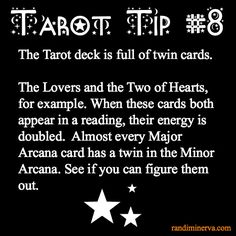 the tarot deck is full of twin cards, with two white stars on it