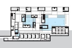 the floor plan for an apartment building with swimming pool and living room, as well as several