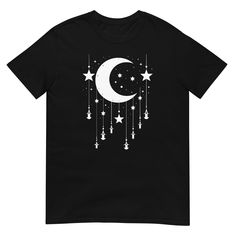 a black t - shirt with the moon and stars hanging from it's side