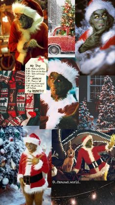 an image of santa claus and the grin's christmas tree in different pictures, including a