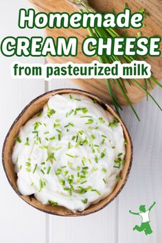 homemade cream cheese in a bowl with green sprinkles