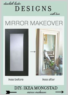 an advertisement for a mirror makeover with the words, diy ikea monsstad