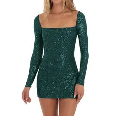 Sequin Long Sleeve Mini Dress - Eloy Royal Dresses Lucy In The Sky, Dress With Sequins, Body Suit Outfits, Lucy In The Sky, Perfect Figure, Square Neck Dress, Backless Design, Slim Fit Dresses, Long Sleeve Mini