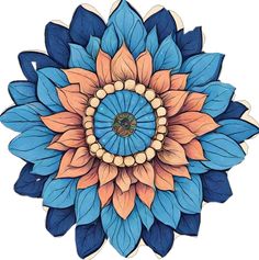 a drawing of a blue and orange flower