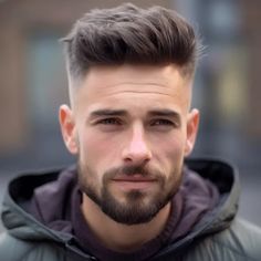 Quiff with Tapered Sides Haircut Trendy Mens, Hair With Beard Styles, Fridge Up Haircut Men, Oval Face Hairstyles Mens Short, One Side Haircut, Small Haircut For Men, Short Quiff Hairstyles Men, Men New Hairstyle, Quiff Hairstyles Men