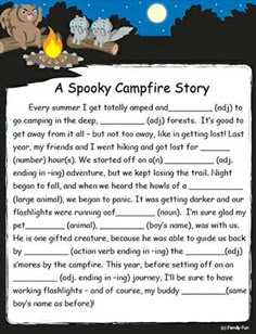 a book with an image of two dogs sitting around a campfire and the words,'a spooky campfire story '