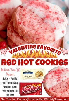 valentine's day red hot cookies with white frosting