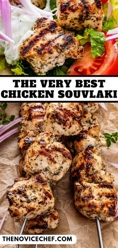 the very best chicken souvlaki is served on skewers