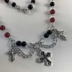 Pulseras Aesthetic, Gothic Cross Necklace, Rosary Style Necklace, Beaded Rosary, Gothic Cross, Fairy Jewelry, Goth Jewelry