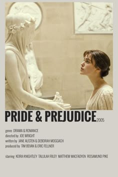 the cover of pride and prejudicce, with an image of a woman looking at a statue