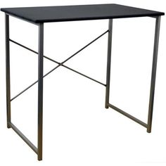 a black table with metal legs on a white background